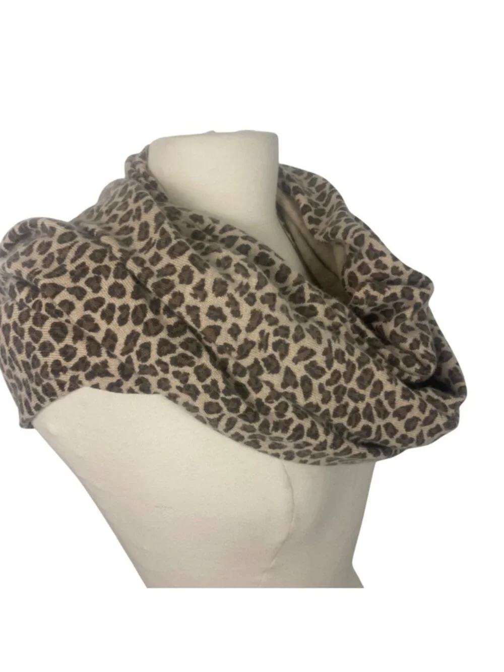 Ann Taylor Leopard Print Wool Angora Scarf Wrap Shawl Beige Brown 23x88